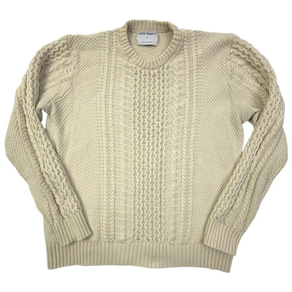 Fisherman Cable Knit Sweater Old Navy Heritage Crew Cream 100% Cotton M